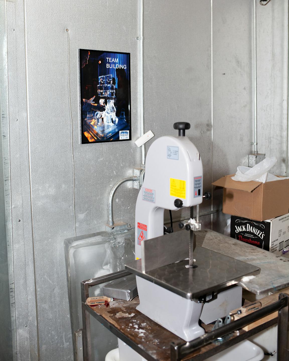 Industrial ice-carving equipment.